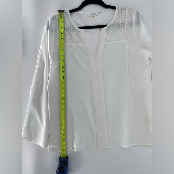 Calvin Klein white sheer blouse with roll up button adjustable sleeves med - Picture 10 of 11